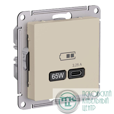 Розетка USB AtlasDesign тип C 65Вт высокоскор. ЗУ QC PD механизм песочн. SE ATN001227