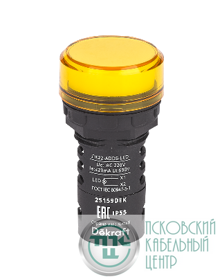 Лампа коммутационная ADDS ЛК-22 d22 220В AC IP55 LED желт. DEKraft 25159DEK