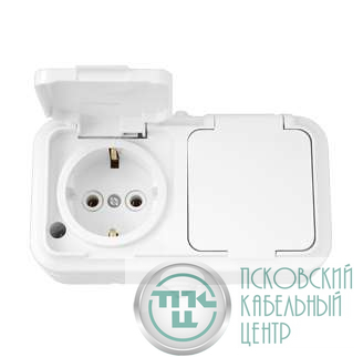 Розетка 2-м ОП 16А IP44 с заземл. бел. Bylectrica РА16-303