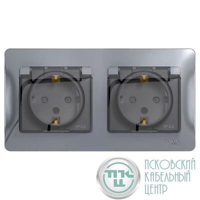 Розетка 2-м СП 2мод. Glossa 16А IP44 с заземл. защ. шторки в сборе алюм. SE GSL000347