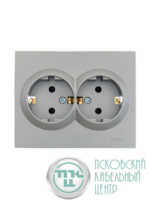 Розетка 2-м СП VESNA с заземл. со шторками ПБТ платина LEZARD 742-3500-178B