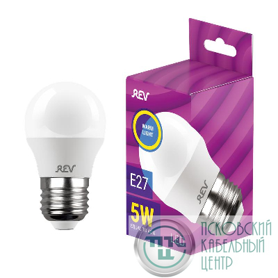 Лампа светодиодная LED-G45-E27-5Вт-2700K 5Вт шар 2700К тепл. бел. E27 350лм 180-240В REV 32262 7