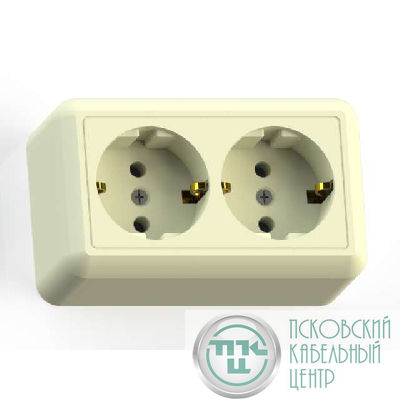 Розетка 2-м ОП Оптима РА16-374 16А IP20 с заземл. с монтаж. пластиной сл. кость Кунцево 8038