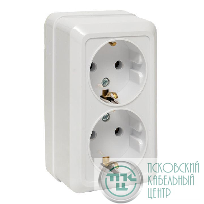 Розетка 2-м ОП Рим 16А IP20 с заземл. бел. EKF ENR16-128-10