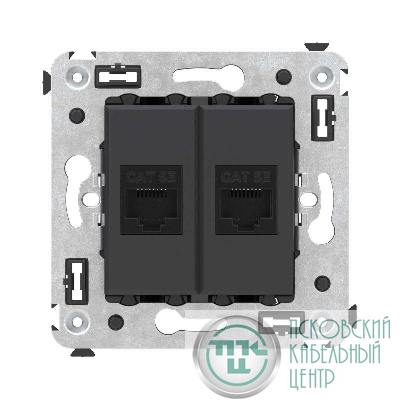 Розетка компьютерная 2-м СП Avanti "Черный матовый" RJ45 кат.5E без шторок механизм DKC 4412664