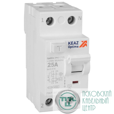 Выключатель дифференциального тока (УЗО) 2п 25А 10мА тип AC 4.5кА OptiDin DM63-2125 УХЛ4 КЭАЗ 343882