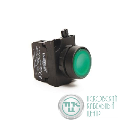 Кнопка нажимная круглая CP200DY (1НЗ) зел. EMAS CP200DY