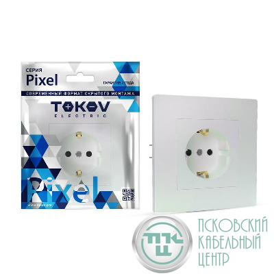 Розетка 1-м СП Pixel 16А IP20 с заземл. защ. шторки в сборе перламутр. TOKOV ELECTRIC TKE-PX-R1FZSF-C04