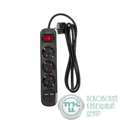 Удлинитель 3х1.5м с заземл. STANDARD 2хUSB 3х1кв.мм с выкл. черн. Rexant 13-4021
