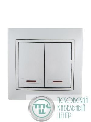 Выключатель 2-кл. СП Mira 10А IP20 с подсветкой со вставкой сер. метал. LEZARD 701-1010-112