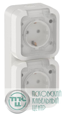 Розетка 2-м ОП TORS 16А IP55 TS332 вертик. с заземл. с крышкой бел. IEK TS-R26-16-55-V-K01