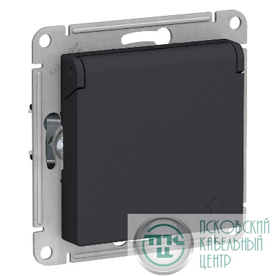 Розетка 1-м СП AtlasDesign 16А IP20 с заземл. защ. шторки с крышкой механизм карбон SE ATN001046