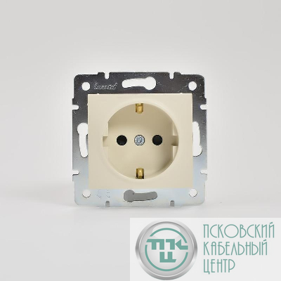 Розетка 1-м СП Karina с заземл. защ. шторки термопласт механизм крем. LEZARD 707-0388-124B