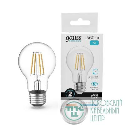 Лампа светодиодная филаментная Filament Elementary А60 7Вт 4100К Е27 560лм GAUSS 22227