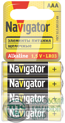 Элемент питания 95 458 NBT-03 AAA LR03 4SHBP (уп.4шт) NAVIGATOR 95458