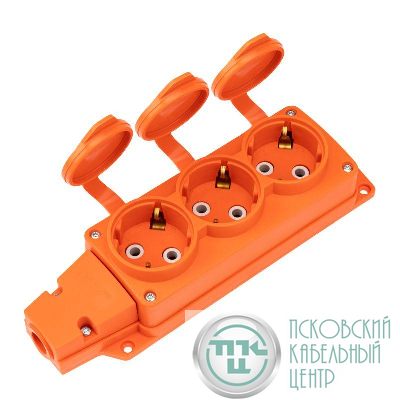 Колодка удлинителя 3-м с заземл. 16А IP54 влагозащ. с защ. крышкой COMPACT каучук оранж. Rexant 111-227
