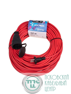 Удлинитель-шнур 1х50м 16А IP44 220В 3.5кВт ПВС 2х1.5 УХ16 Россия КОСМОС YSHKsm50m-1g(16A)S