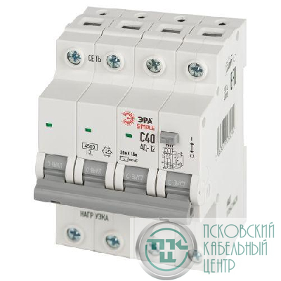 Выключатель автоматический дифференциального тока 3P+N C 40А 30мА тип АС АВДТ 4.5кА SIMPLE D12E4C40AC30 АД-12 электронное Эра Б0058930