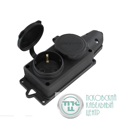 Колодка удлинителя 2-м Компакт 1ф с заглушками каучук UNIVersal 1788