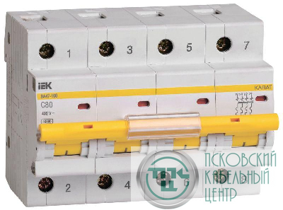 Выключатель автоматический модульный 4п C 80А 10кА ВА47-100 KARAT IEK MVA40-4-080-C
