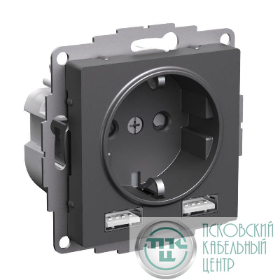 Розетка AtlasDesign 16А с 2-мя заряд. устройствами USB тип A+A 5В/2.4А 2х5В/1.2А механизм базальт SE ATN001430