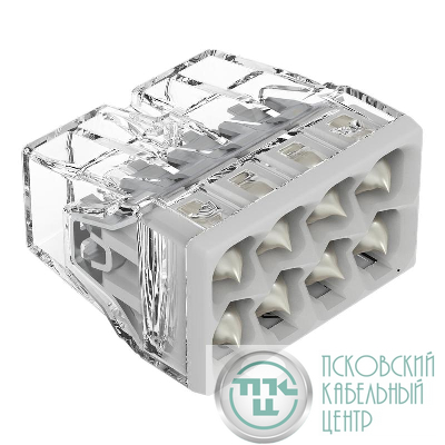 Клемма 8-и проводная 8х(0.5-2.5мм) для распред. коробки (с контактн. пастой "Alu-Plus") (уп.50шт) WAGO 2273-248