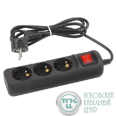 Удлинитель 3х1.5м с заземл. с выкл. ПВС 3х0.75черн. UX-3es-1.5m-B Эра Б0057727