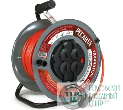 Удлинитель на метал. катушке 4х30м IP44 СУ-3х1.5-30/3 с выкл. Ресанта 61/118/7