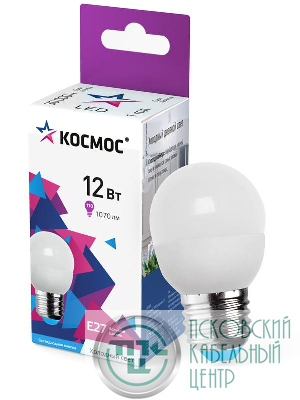 Лампа светодиодная 12Вт шар 6500К холод. бел. E27 220В КОСМОС LkeLED12wGL45E2765