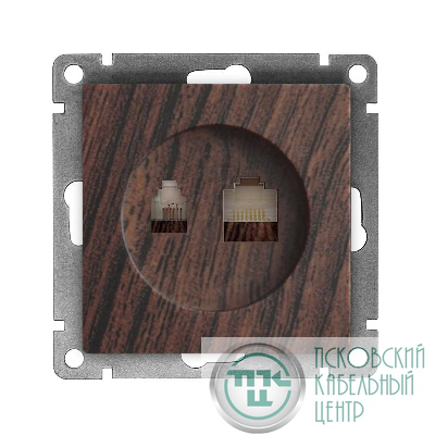 Розетка компьютерная + телефонная 2-м СП Афина механизм венге Universal A0052-V