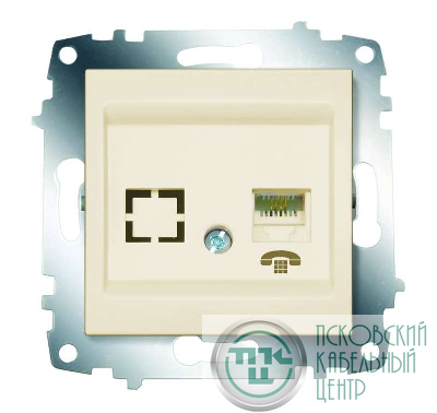 Розетка телефонная 1-м Cosmo RJ11 + гнездо механизм крем. ABB 619-010300-221