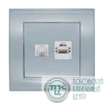 Розетка компьютерная + телефонная 2-м СП Бриллиант серебр. UNIVersal 7949865
