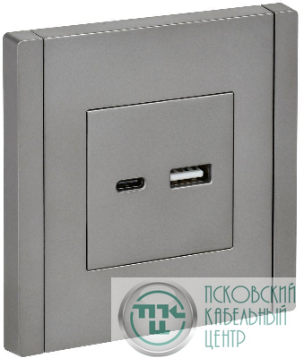 Розетка USB A+C 3.1А FORTE&PIANO FP550 сталь IEK FP-U22-D31-K46