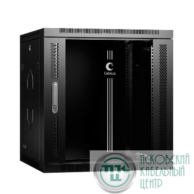 Шкаф телекоммуникационный настенный разобранный SH-05F-12U60/35-R-BK 19дюйм 12U 600х350х635мм дверь стекло черн. (RAL 9004) Cabeus 10756c