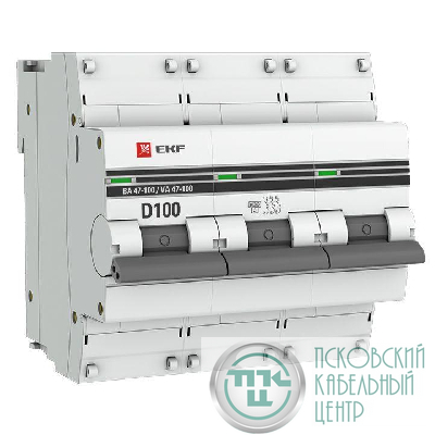 Выключатель автоматический модульный 3п D 100А 10кА ВА 47-100 PROxima EKF mcb47100-3-100D-pro
