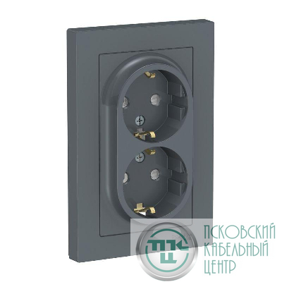 Розетка 2-м СП AtlasDesign 16А IP20 с заземл. защ. шторки в сборе грифель SE ATN000726