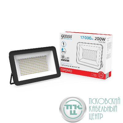 Прожектор светодиодный Elementary 200Вт 6500К IP65 17000лм ПРОМО G2 черн. GAUSS 613100200P