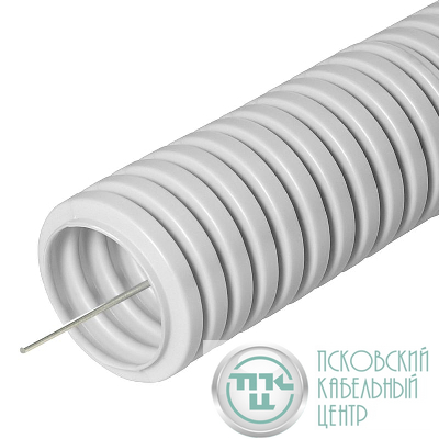 Труба гофрированная ПВХ тяжелая d32мм с протяжкой 750 Н сер. (уп.25м) Промрукав PR.0132412