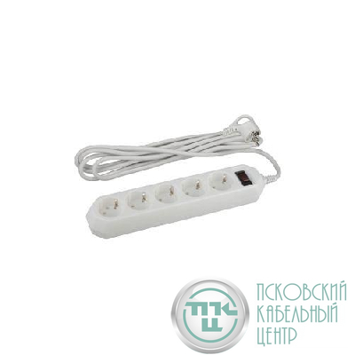 Удлинитель с сетевым фильтром 5х5м с заземл. 10А IP20 USF-5es-5m-W ПВС 3х0.75 с выкл. бел. Эра Б0019738