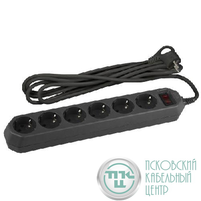 Удлинитель с сетевым фильтром 6х3м с заземл. 10А IP20 USF-6es-3m-B с выкл. с базов. защитой черн. Эра Б0037263