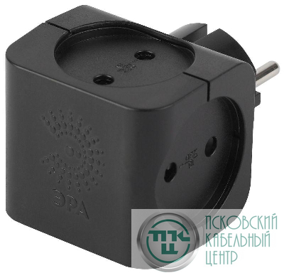 Разветвитель 4-м без заземл. 16А IP20 SP-4-B черн. Эра Б0008207