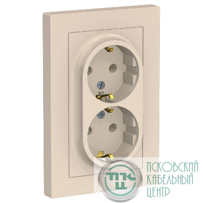 Розетка 2-м СП AtlasDesign 16А IP20 с заземл. в сборе беж. SE ATN000224