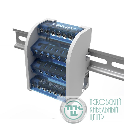 Шина на DIN-рейку в корпусе (кросс-модуль) 4 группы по 7 отверстий 100А TOKOV ELECTRIC TKE-DBTB-100-4-7/3L+PEN