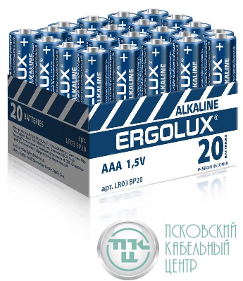 Элемент питания алкалиновый AAA/LR03 1.5В Alkaline BP-20 ПРОМО (уп.20шт) Ergolux 14674