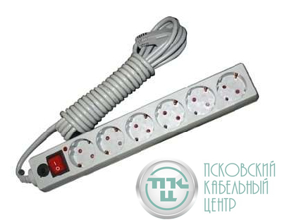 Удлинитель с сетевым фильтром 6х3м с заземл. 10А IP20 ПВС 3х0.75 защ. шторки сер. UNIVersal 967U-5003
