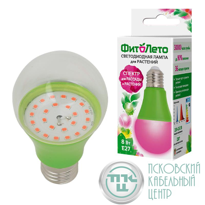 Лампа светодиодная LED-A60-8W/SPSB/E27/CL PLP30GR 8Вт A60 грушевидная прозрачная для растений спектр для рассады и цветения (упак. картон) Uniel UL-00004581