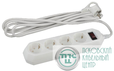 Удлинитель с сетевым фильтром 4х1.5м с заземл. 10А IP20 USF-M-4es-1.5m-W ПВС 3х0.75 с выкл. бел. Эра Б0019741