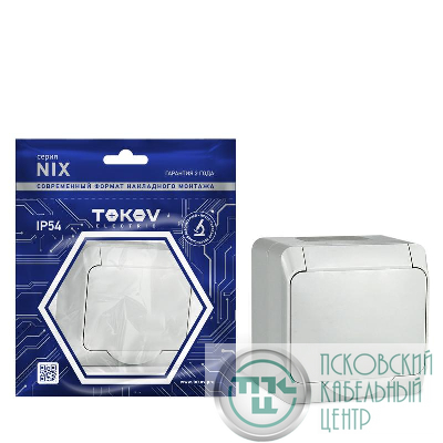Розетка 1-м ОП Nix 16А IP54 250В с заземл. с крышкой сер. TOKOV ELECTRIC TKE-NX-R1Z-C06-IP54