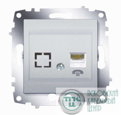 Розетка телефонная 2-м Cosmo RJ11 + гнездо механизм алюм. ABB 619-011000-221