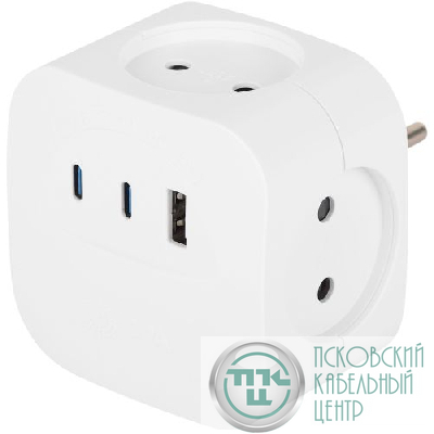 Разветвитель 4-м SP-4-3USBAC-W + 3 USB A+C со шторками 10А бел. Эра Б0069083
